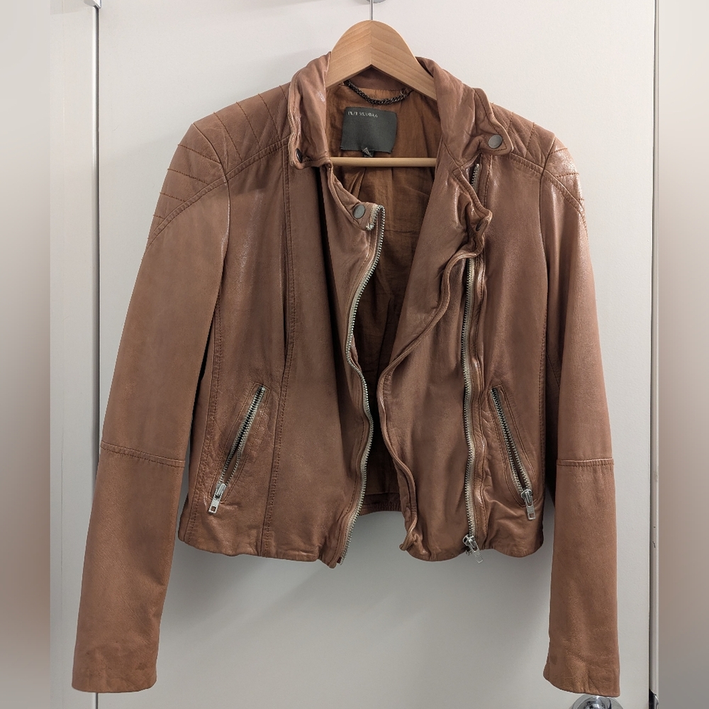Muubaa brown leather biker jacket